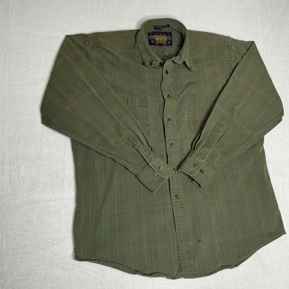 Ralph Lauren Chaps Other - Vtg Ralph Lauren Chaps Work Shirt Mens 16.5 Olive Green Striped Country Cotton